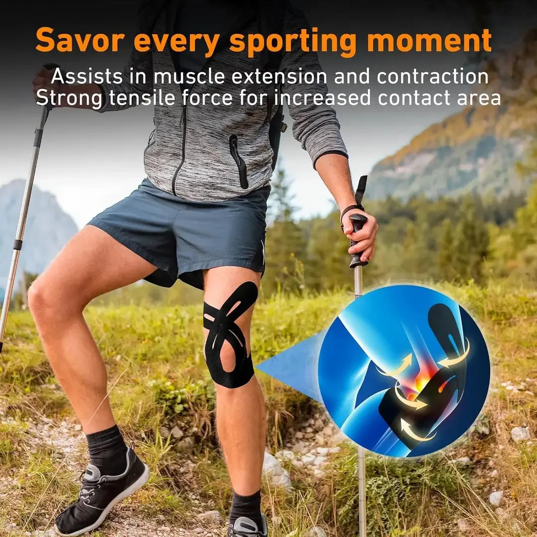 Athlete wearing kinesiology tape for knee during sports