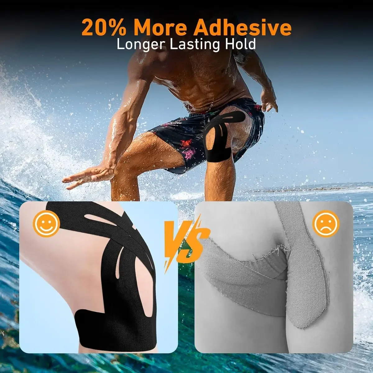 Stronger adhesive on the kinesiology tape for knee for a longer hold