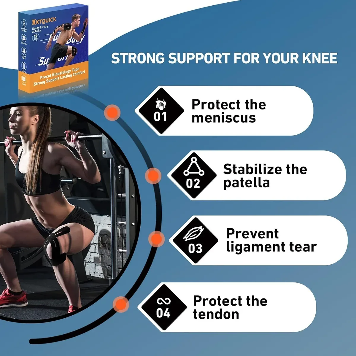 Support benefits of kinesiology tape for knee