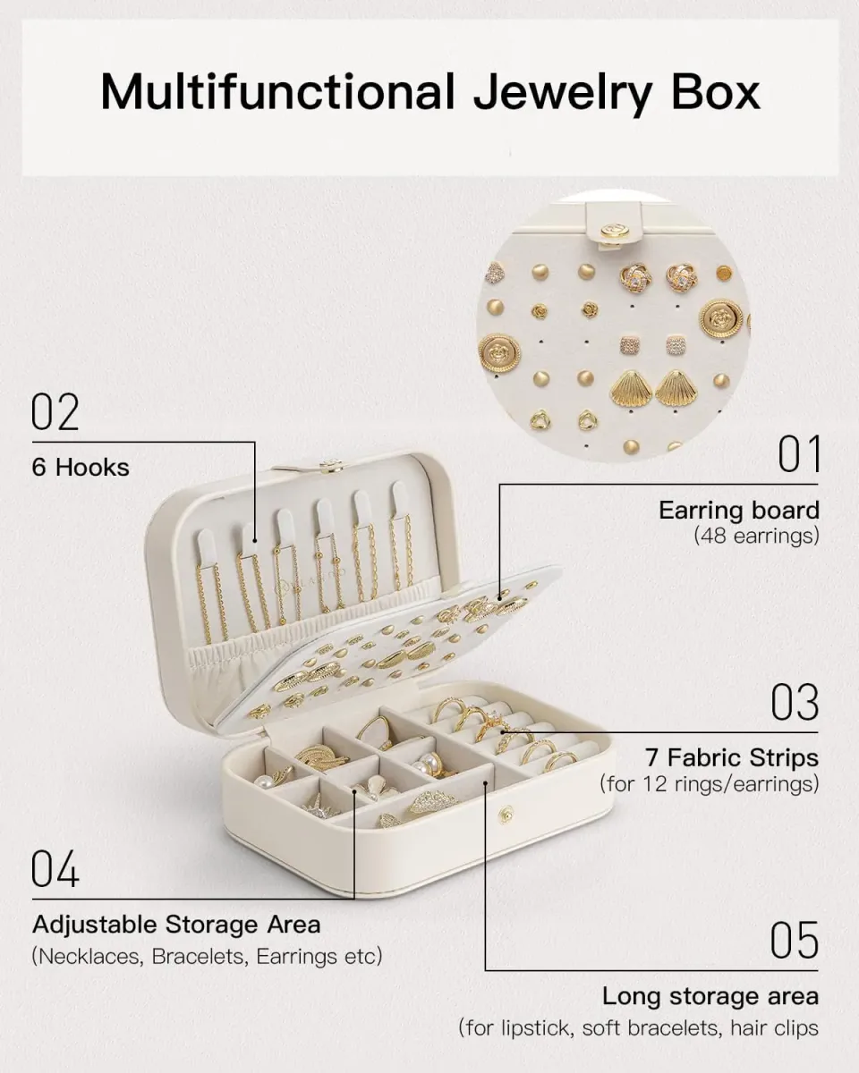 Compartments of the travel jewelry case for each type of jewelry
