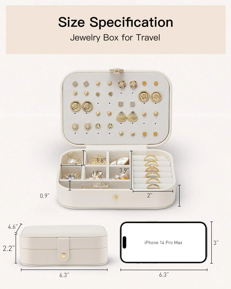 Travel jewelry case size shown in inches