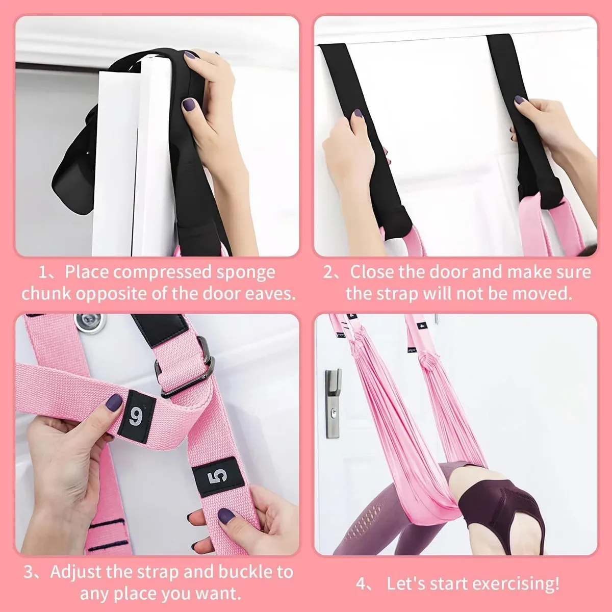Setting up the leg stretcher strap over the top of a door