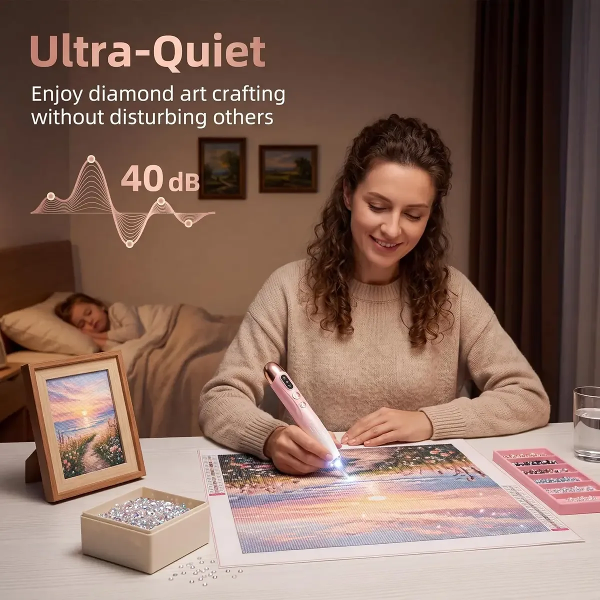 Crafting quietly with the electric diamond painting pen at home