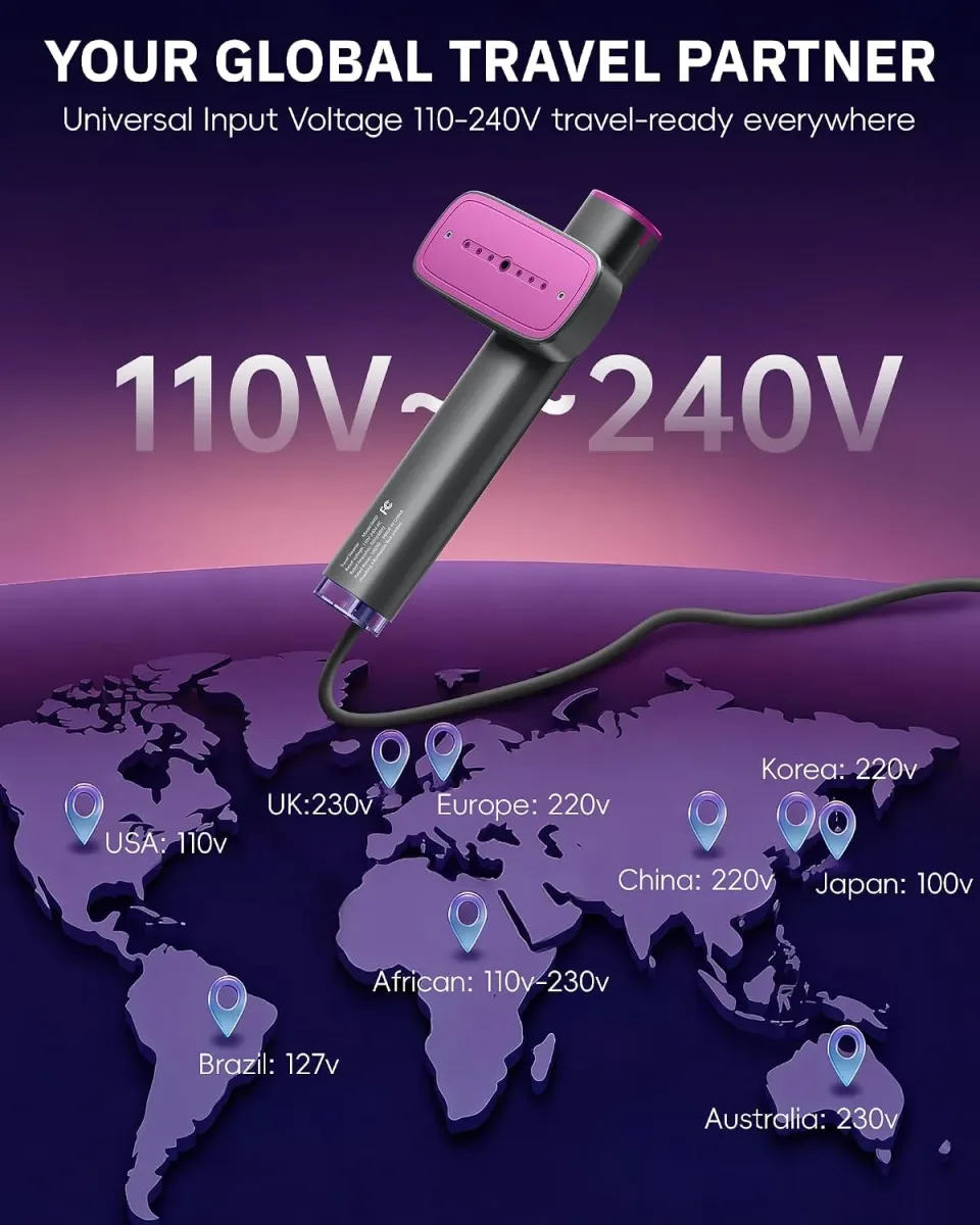 Dual voltage travel steamer for clothes for use abroad
