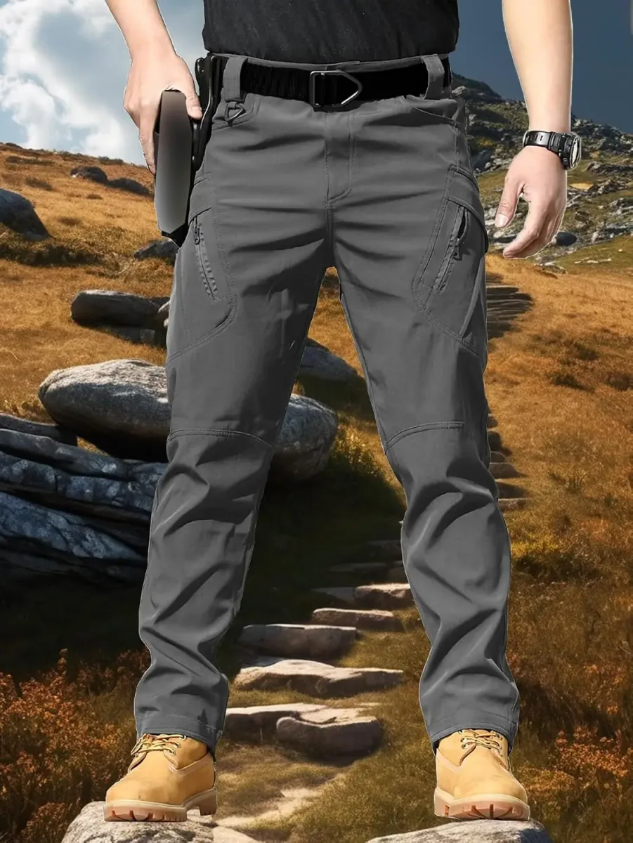 Tactical cargo pants worn outdoors on a trail