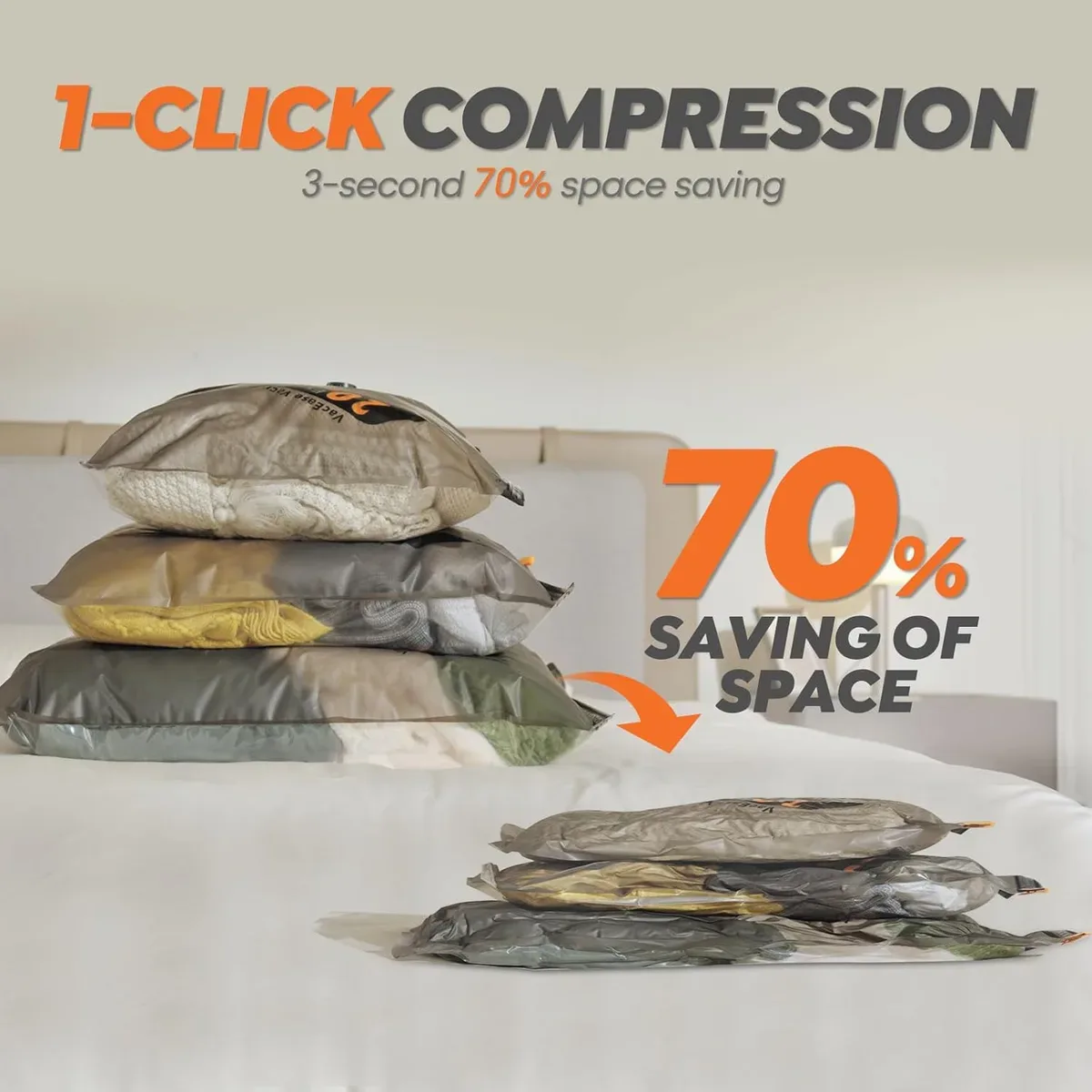 Clothes shrinking by up to 70 percent in vacuum bags with electric pump