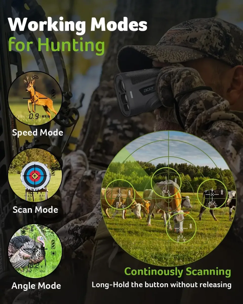 Hunting and archery modes on the golf rangefinder with slope