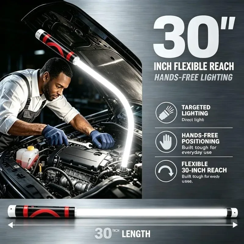 Flexible LED flashlight wrapped for hands-free 30 inch reach