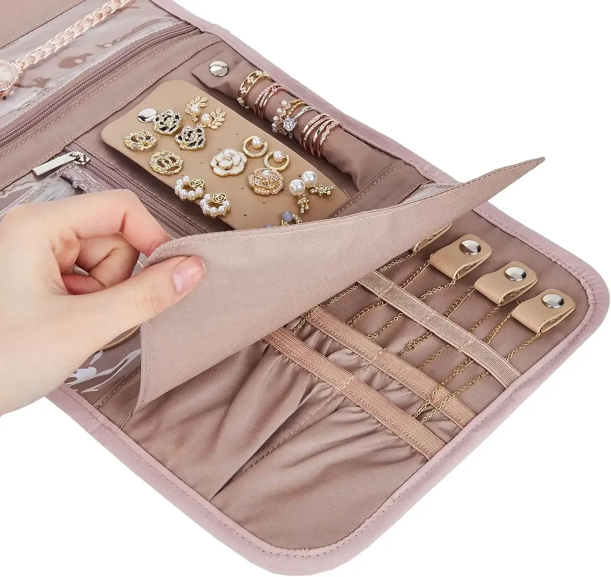 Ring bar and pockets of the jewelry roll organizer