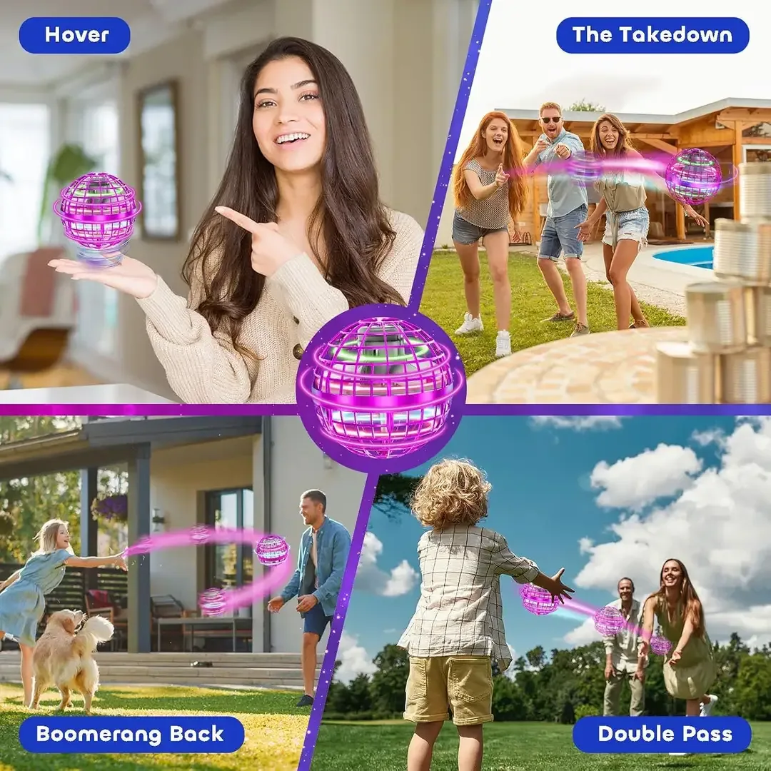 Flying orb ball hover, boomerang and trick flight paths