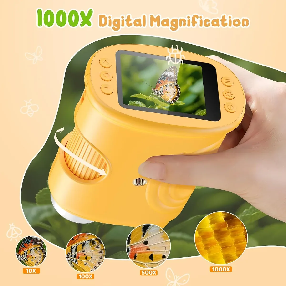 Magnification levels up to 1000X on the digital microscope for kids