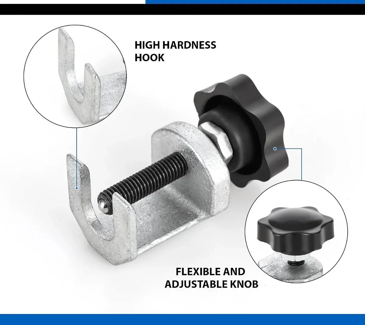 Hook and adjustable knob on the wiper arm puller jaws