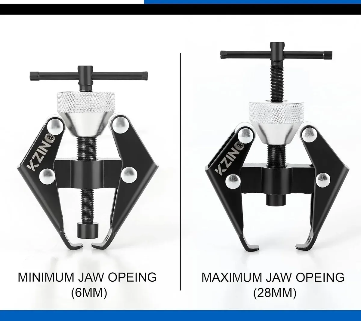 Minimum and maximum jaw opening of the wiper arm puller