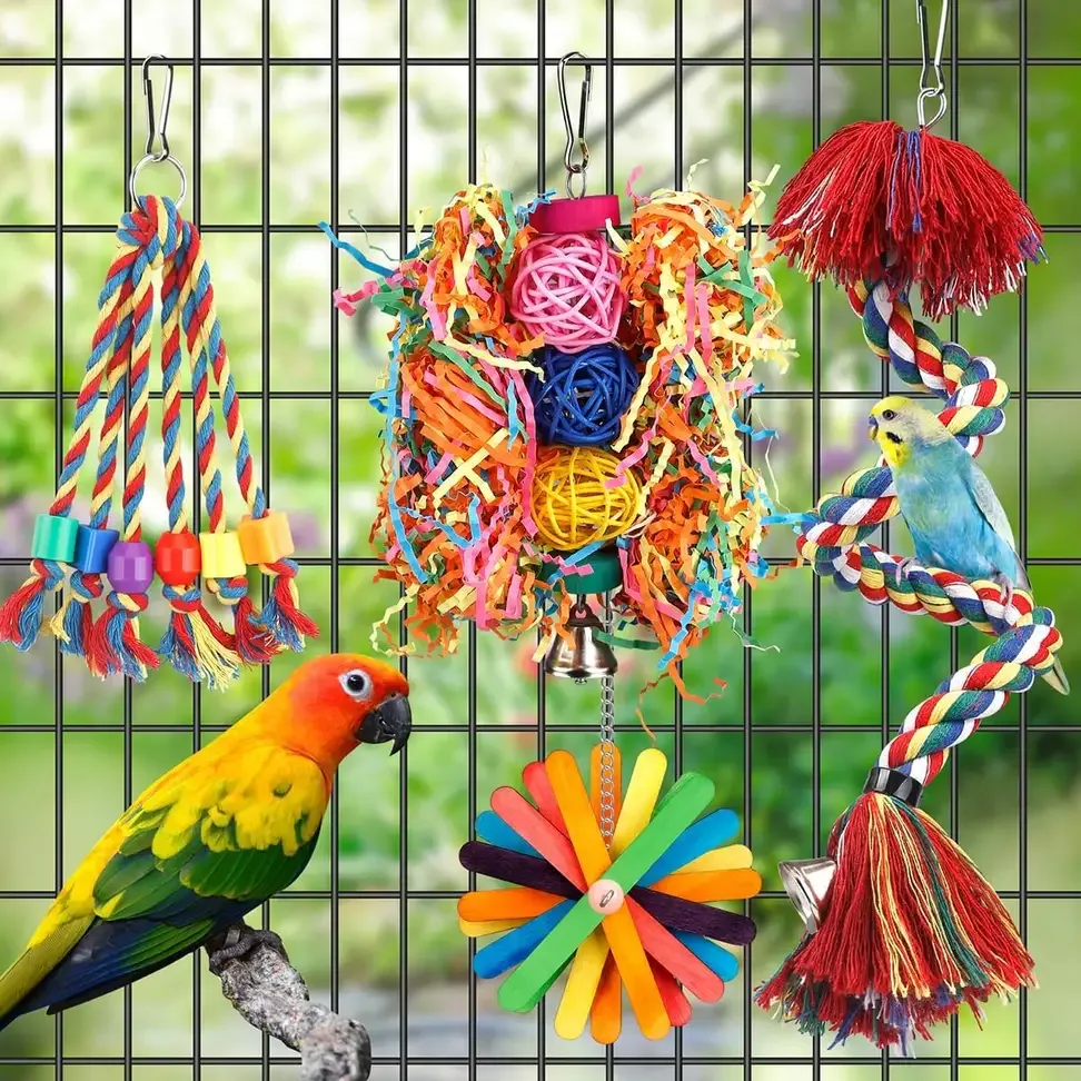 Treat-hiding foraging basket in the bird toys for parrots set
