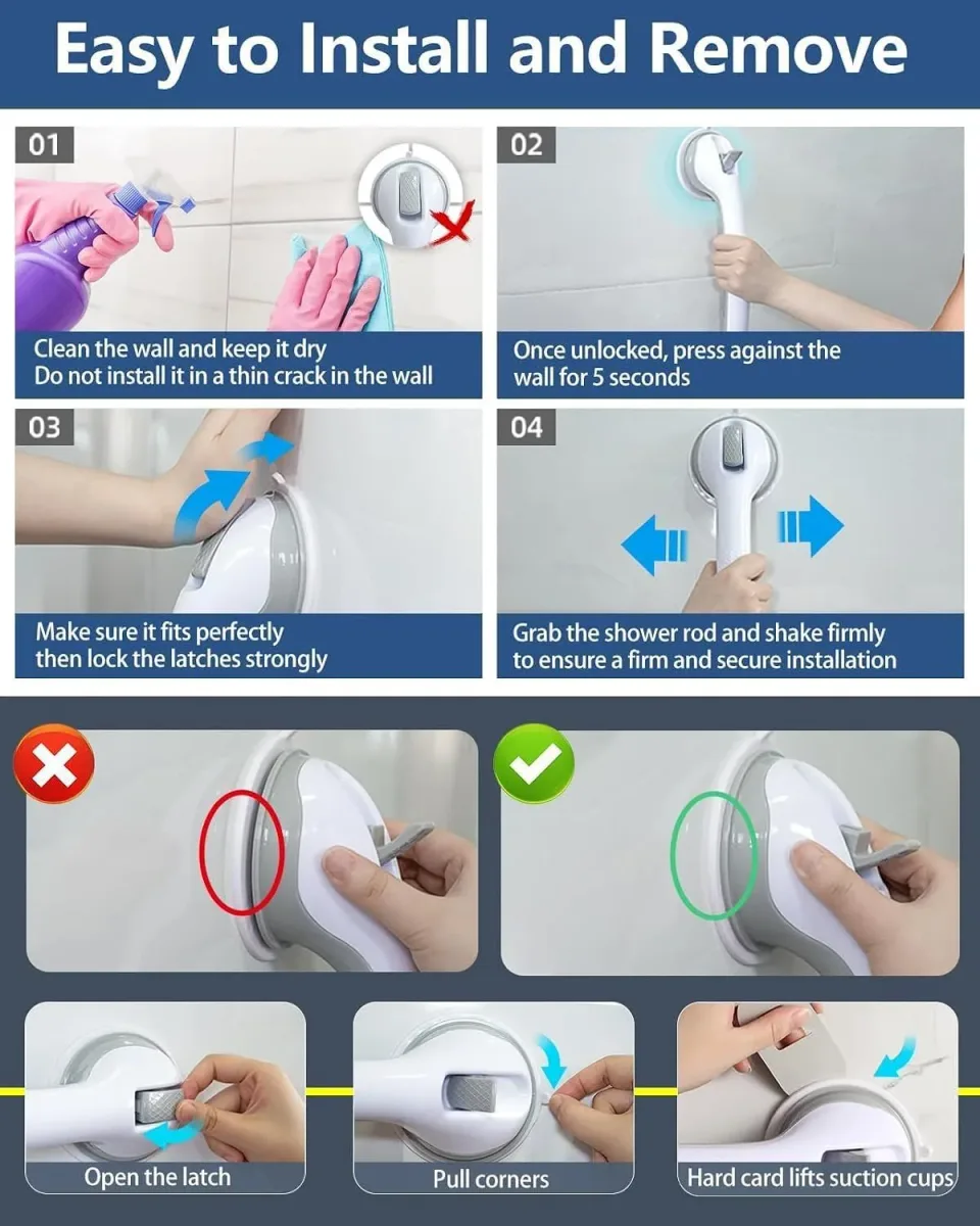 Fitting and removing the suction cup grab bar in seconds