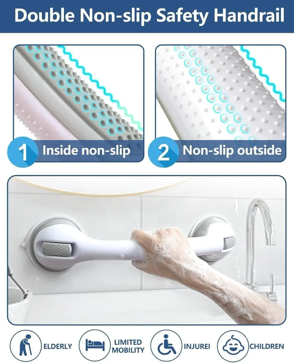 Non-slip grip on the suction cup grab bar handle
