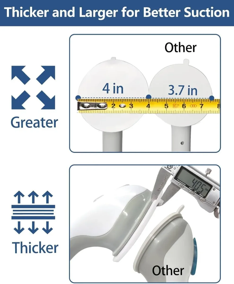 Thick 4 inch cups of the suction cup grab bar