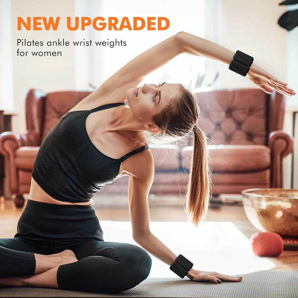 Wrist and ankle weights worn on the ankles for Pilates