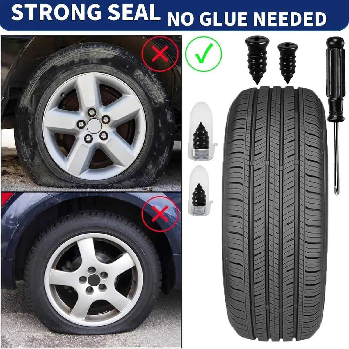 Airtight seal made by the tire plug kit without glue