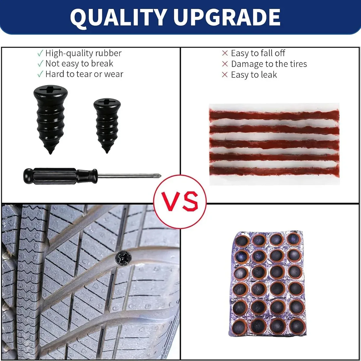 Screw-in tire plug kit compared with traditional string plugs