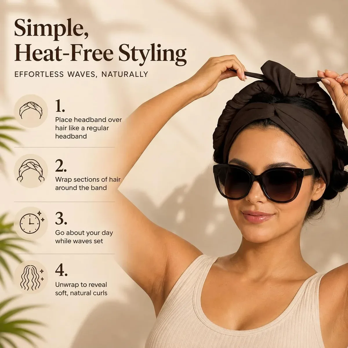 Four styling steps with the heatless curling headband