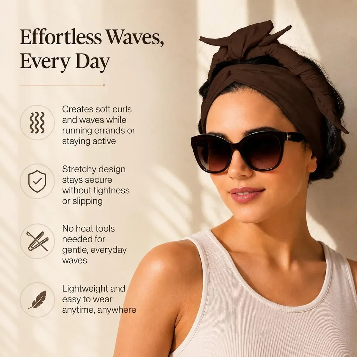 Soft waves created with the heatless curling headband
