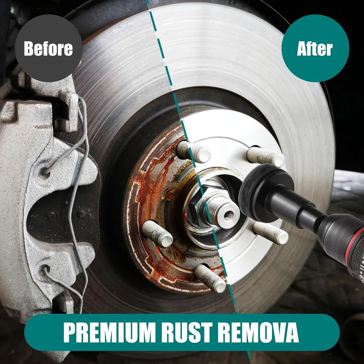 Hub before and after rust removal with the wheel hub cleaning tool