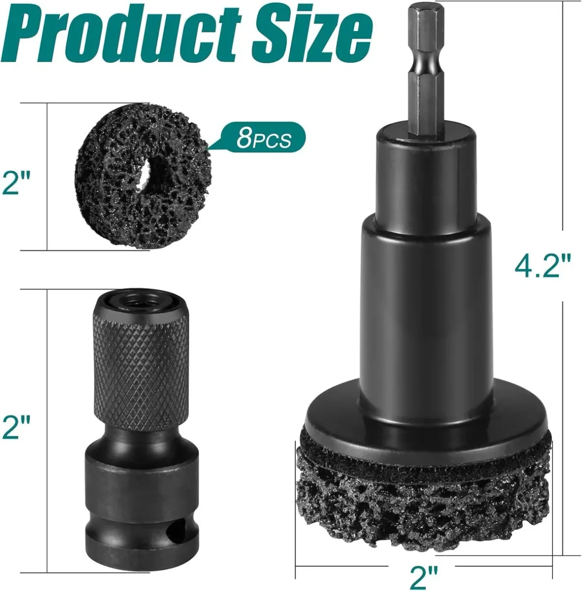 Pad and holder sizes of the wheel hub cleaning tool