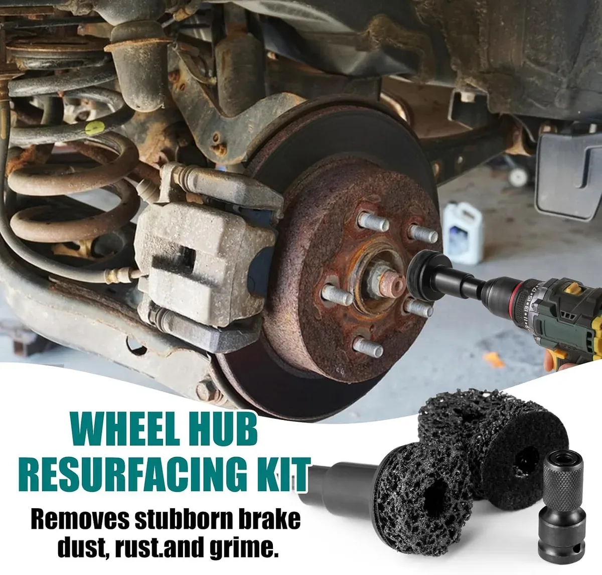 Wheel hub cleaning tool resurfacing a rusted hub face