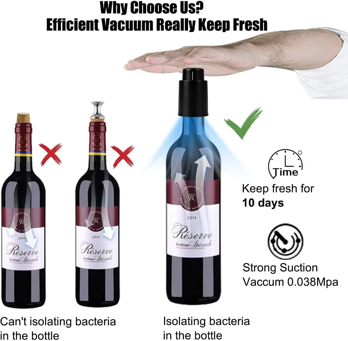 Vacuum wine stopper keeping an opened bottle of wine fresh