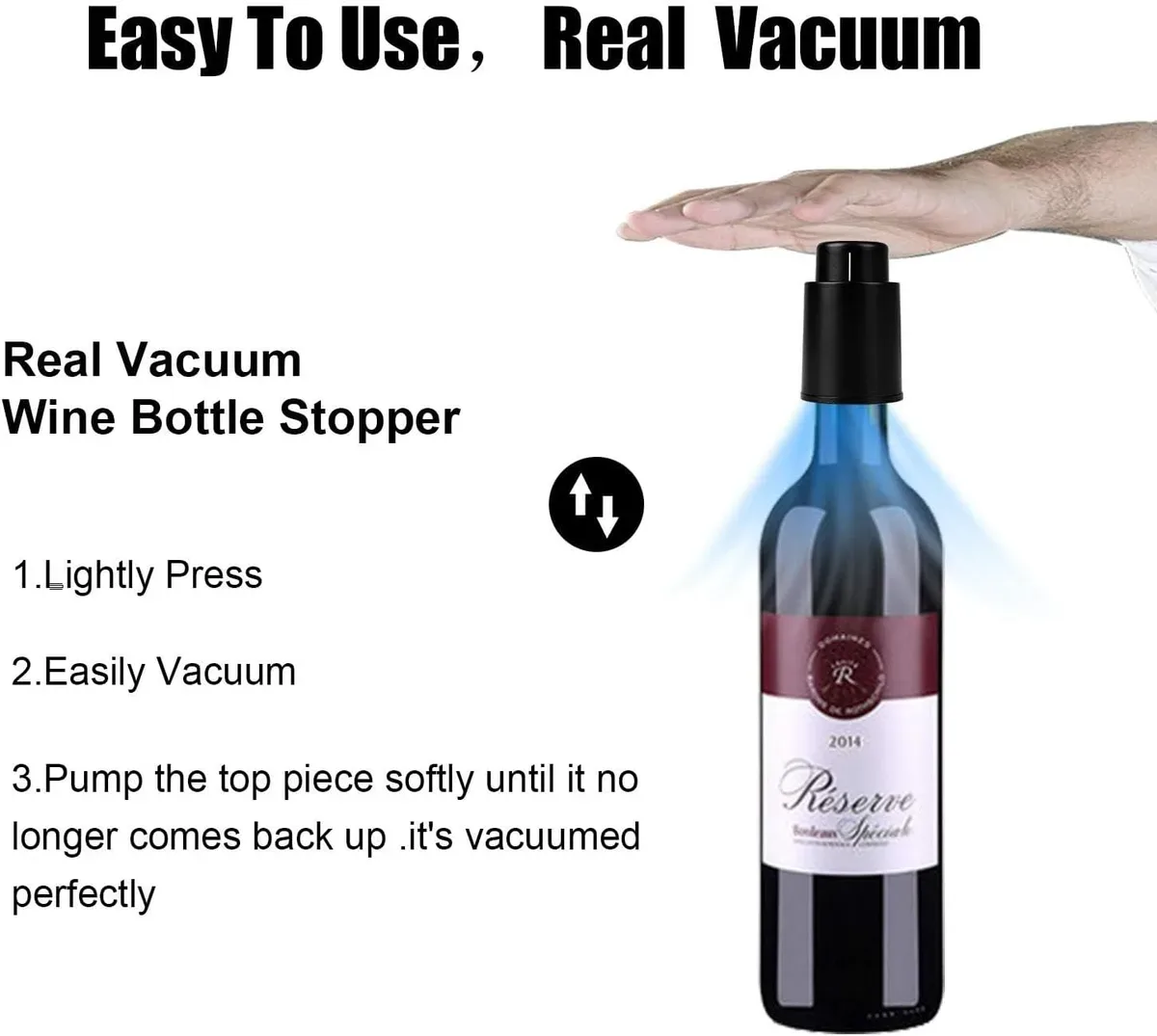 Three steps to seal a bottle with the vacuum wine stopper