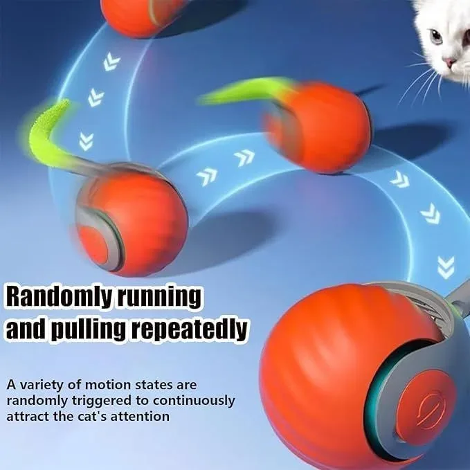 Automatic cat toy ball moving randomly as a cat gives chase