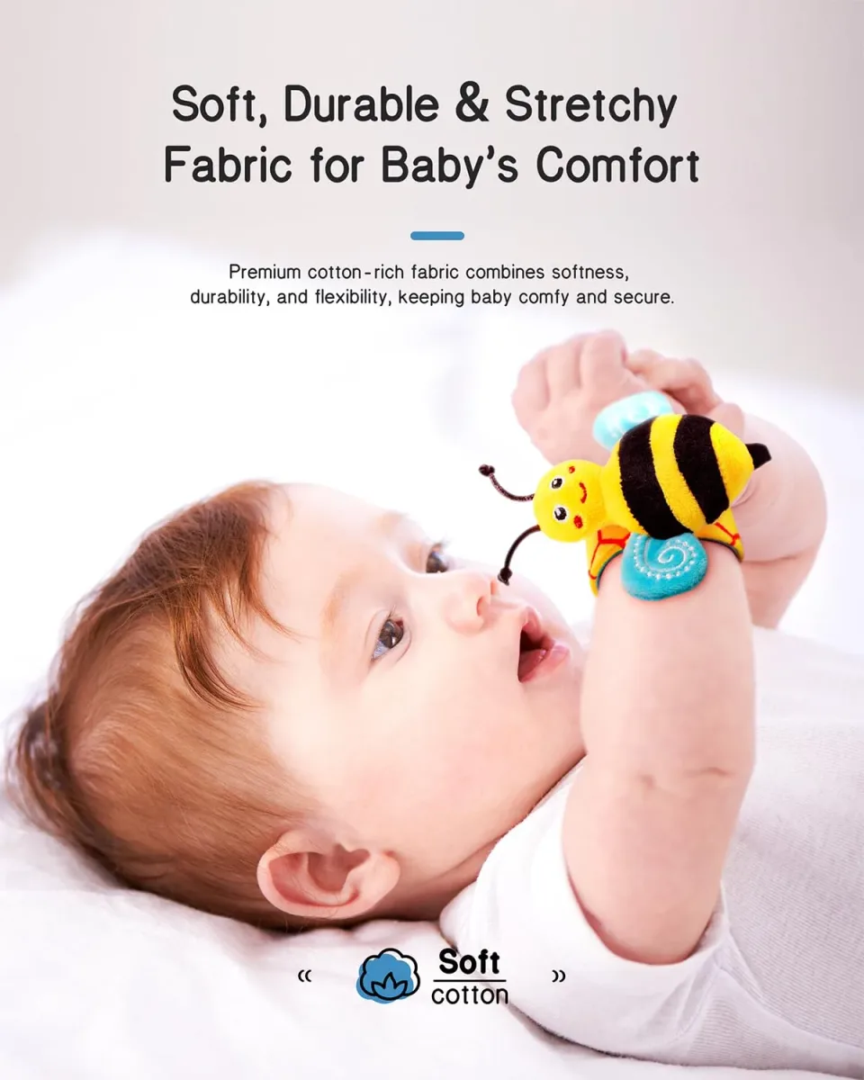 Soft, stretchy fabric of the baby wrist rattles