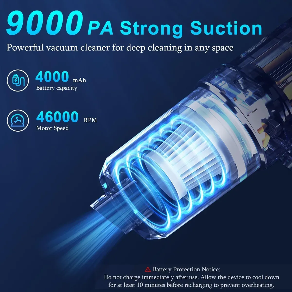 Strong 9000Pa suction of the handheld car vacuum lifting debris