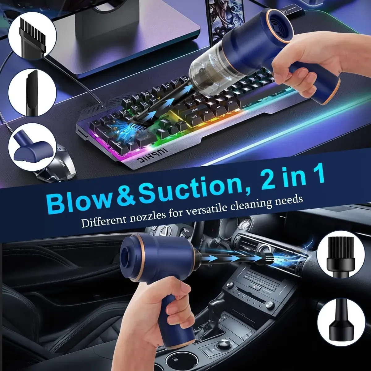 Handheld car vacuum switching between blowing and suction modes