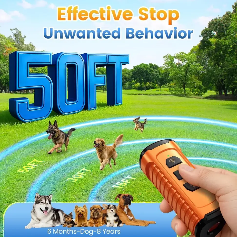 Ultrasonic dog bark deterrent working range of up to 50 feet