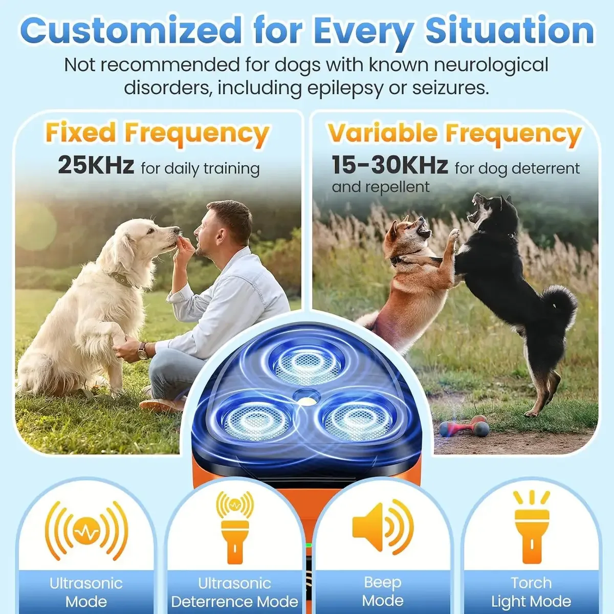 Fixed and variable frequency modes on the ultrasonic dog bark deterrent