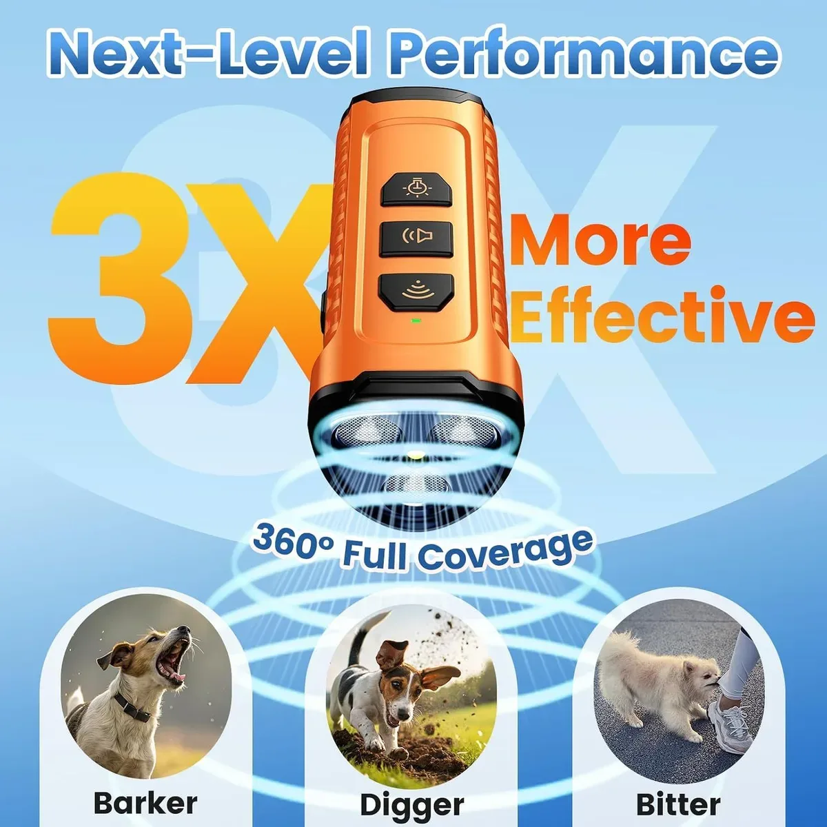 Triple emitters of the ultrasonic dog bark deterrent