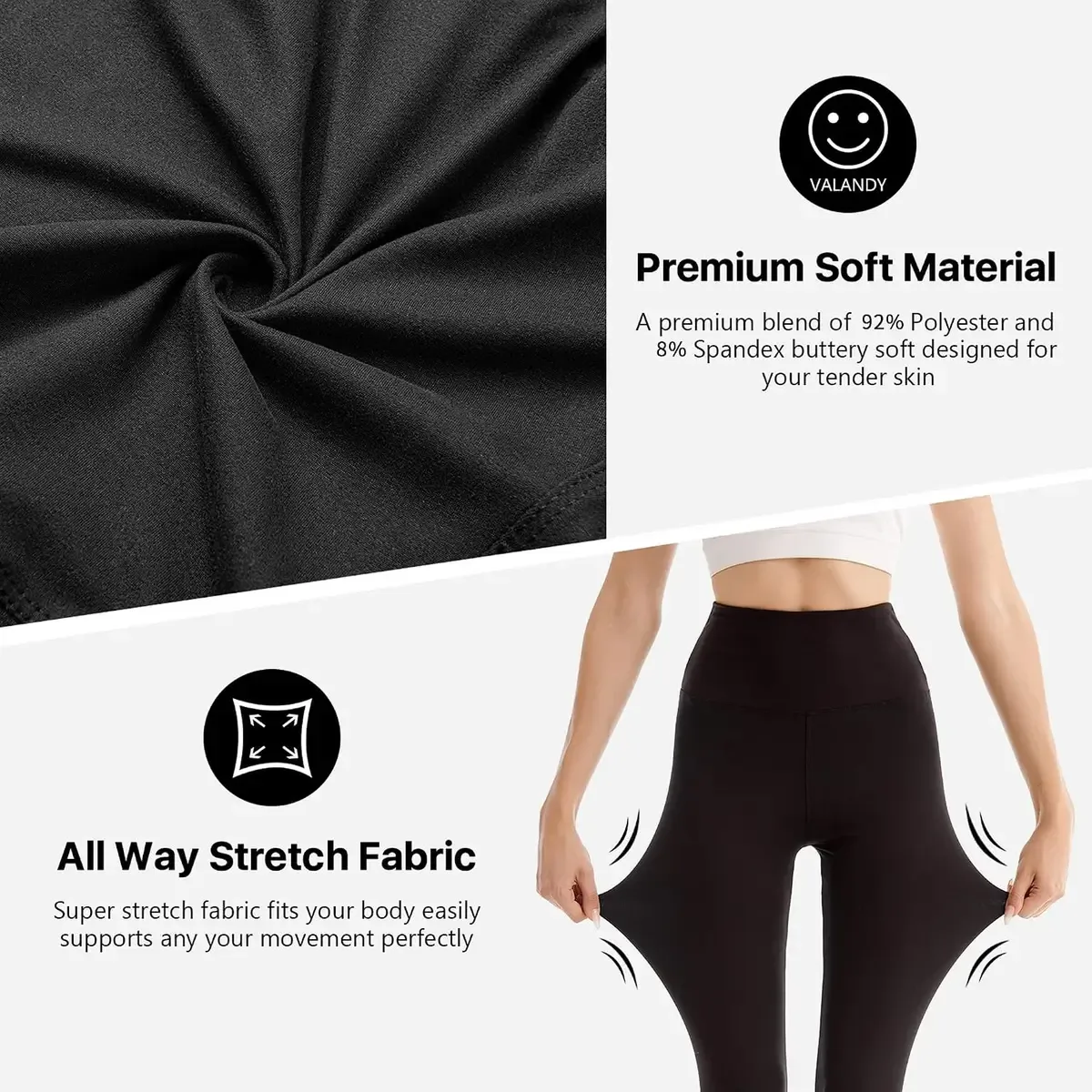 Stretching the buttery soft fabric of high waisted leggings for women