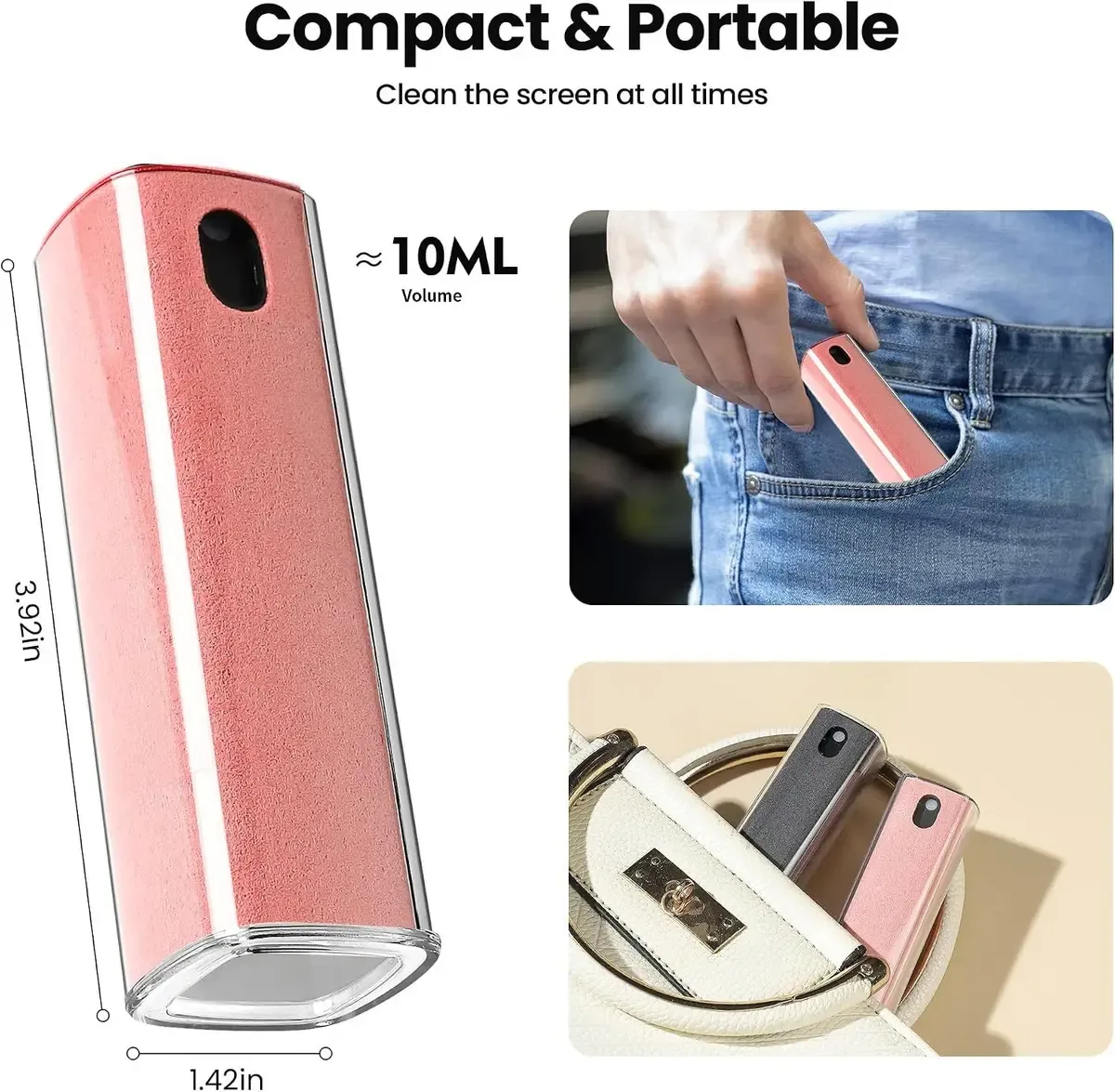 Compact, portable car screen cleaner in a hand