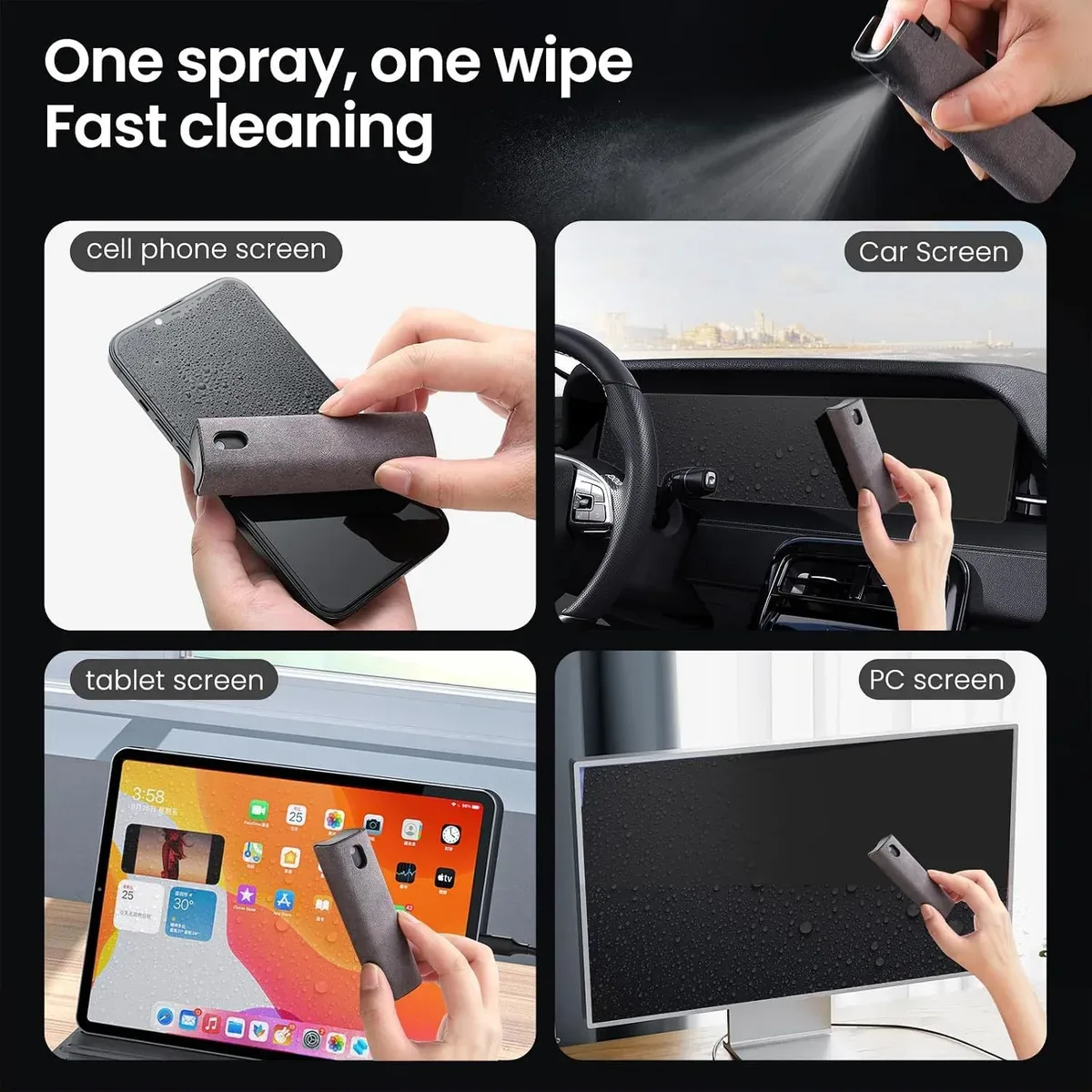 One spray, one wipe with the car screen cleaner