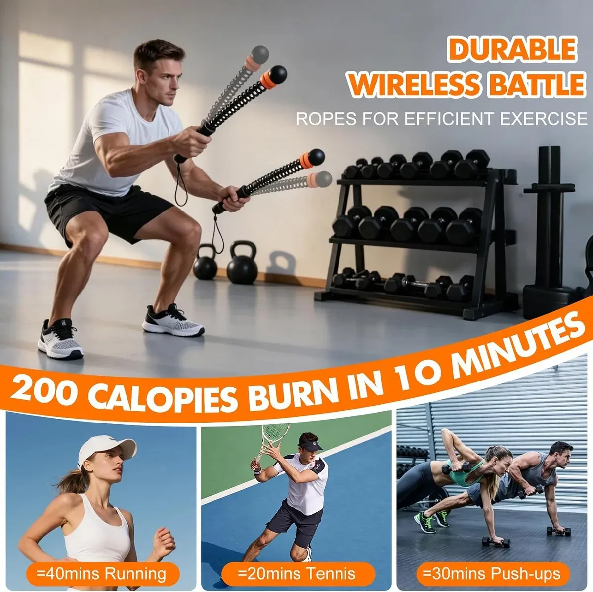 Home cardio workout with cordless battle ropes