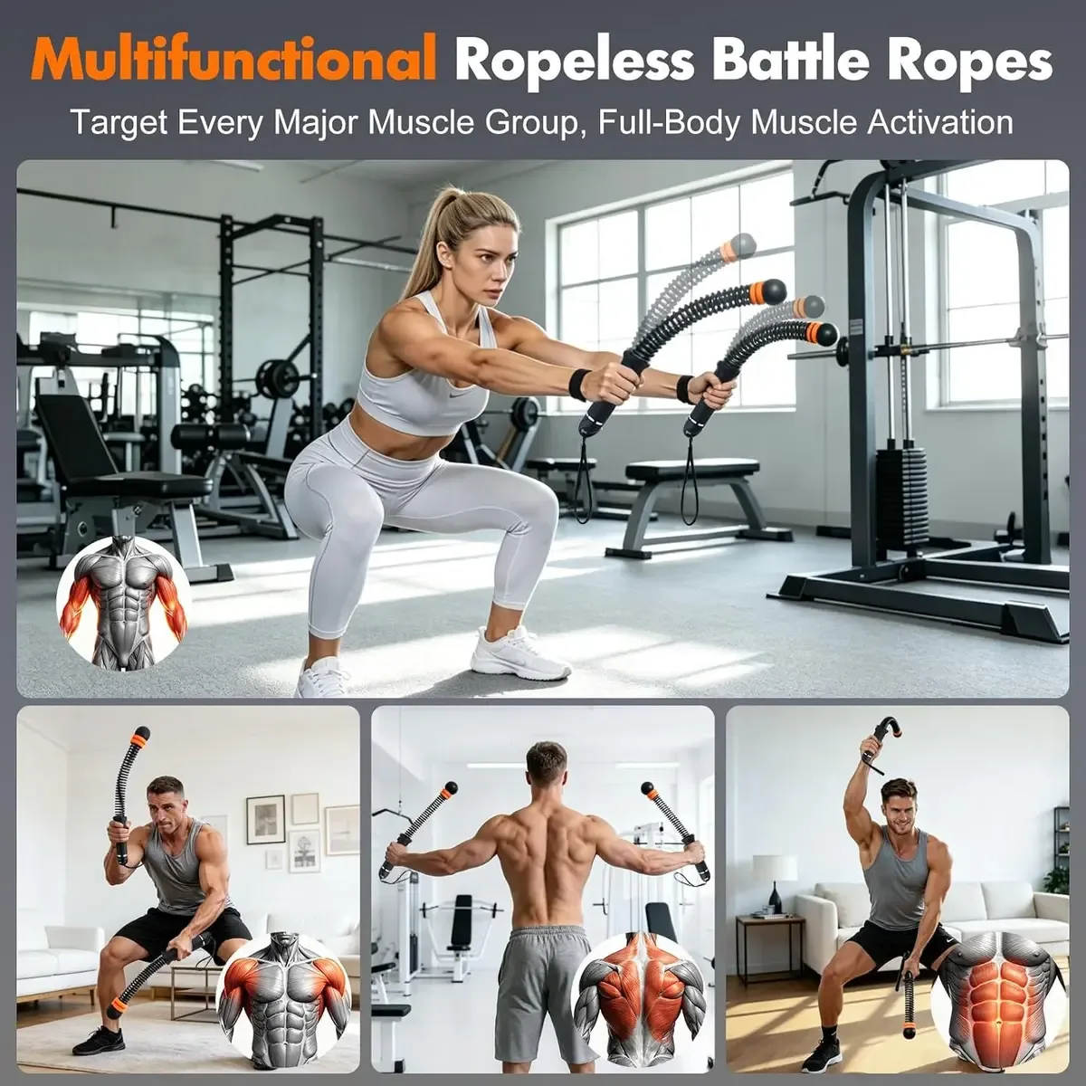 Full-body training moves with cordless battle ropes