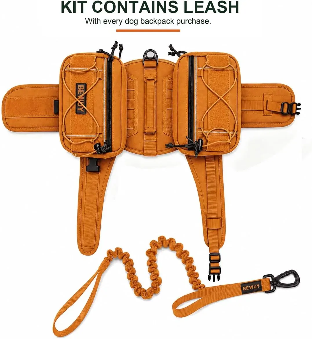 Tactical dog backpack harness paired with the anti-pull bungee leash