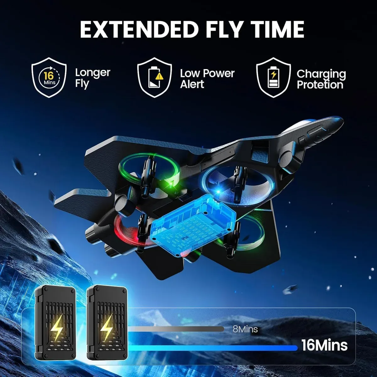 Two rechargeable batteries extending RC plane flight time