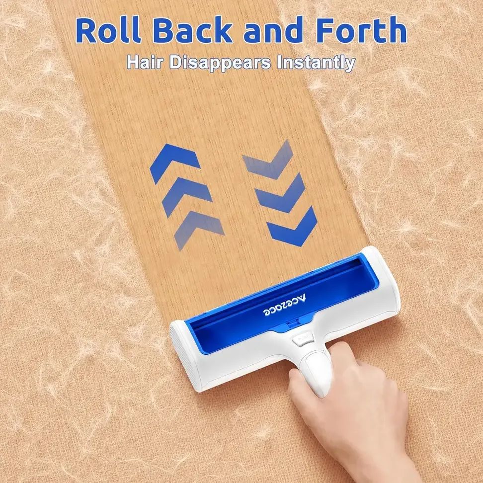 Back-and-forth motion of the pet hair remover roller collecting hair
