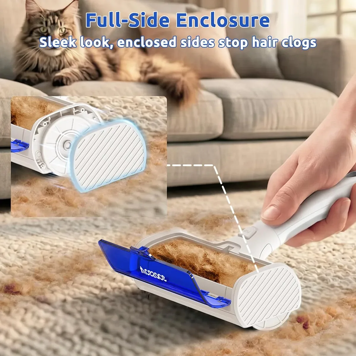 Full side covers on the pet hair remover roller wheels