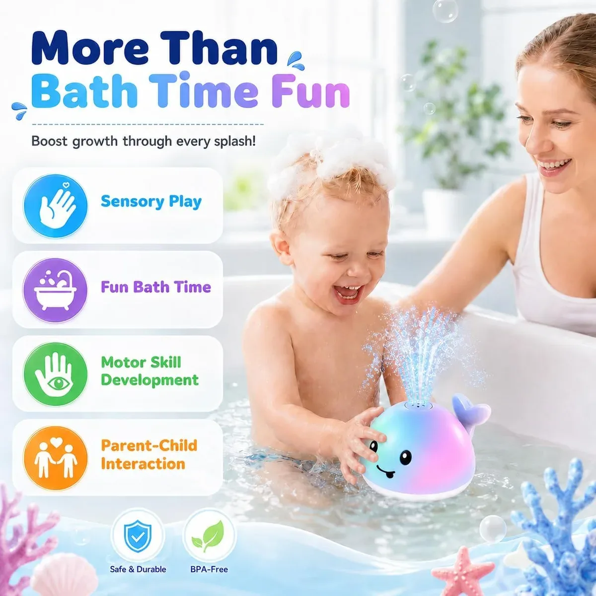 Sensory play benefits of the whale bath toy for toddlers