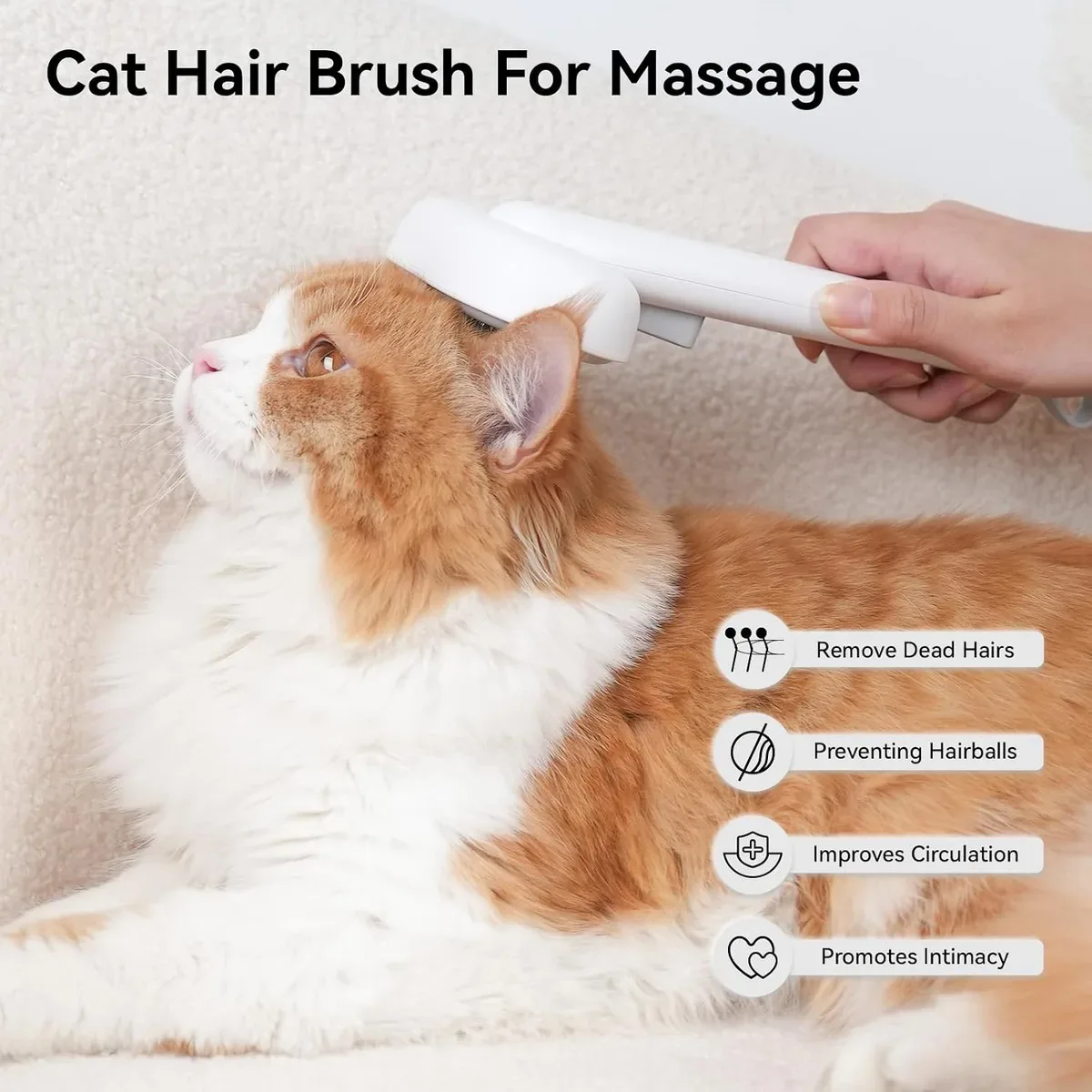 Relaxed cat enjoying a massage from the self-cleaning cat brush