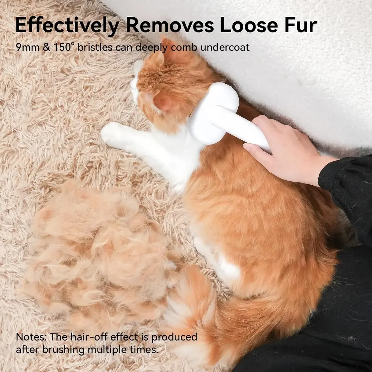 Self-cleaning cat brush lifting loose undercoat fur
